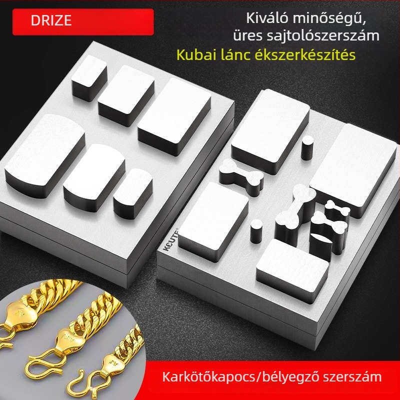Ékszerészeti eszköz: karkötőzár forma, lyukasztó eszköz, acélból készült forma, hosszú élettartam medál arany- és ezüstben
