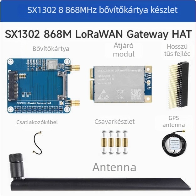 Raspberry Pi LoRaWAN SX1302/1303 gateway bővítőlap 868 MHz / 915 MHz