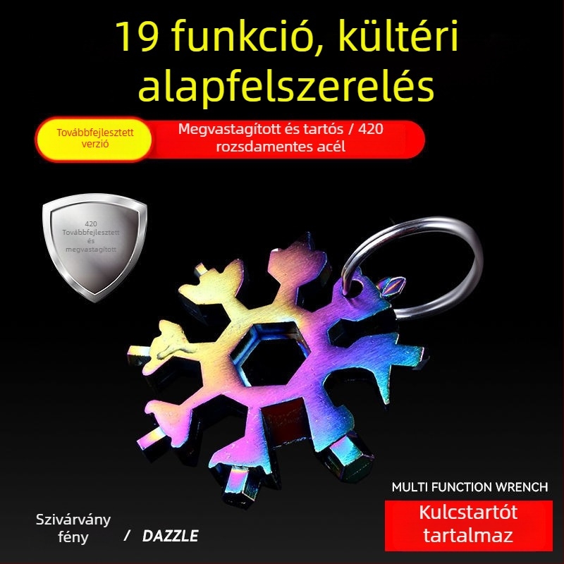 Hópehely alakú többfunkciós eszköz kártya mini csavarhúzóval, hatszögletű és nyolcszögletű kulcsokkal – otthoni használatra