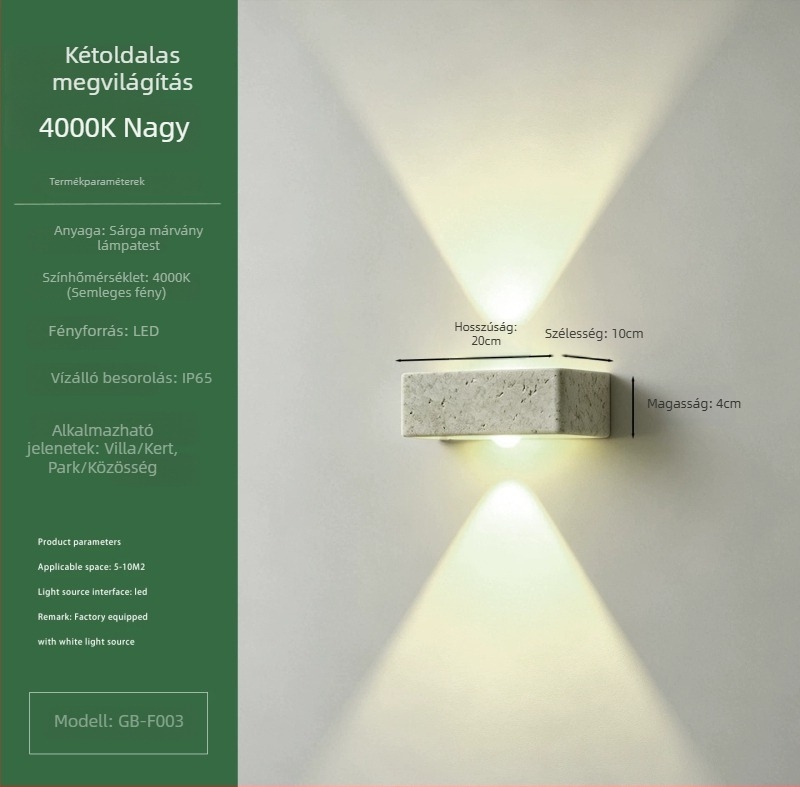 Travertin kőből készült kültéri falikar, IP65, villa kertje, Wabi-Sabi stílus, falra szerelt