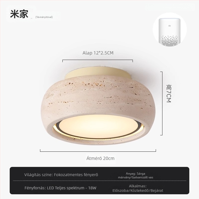 Erkély- és folyosó plafon LED világítás, sík, sárga travertin, vintage wabi-sabi stílus, retro bejárat LED