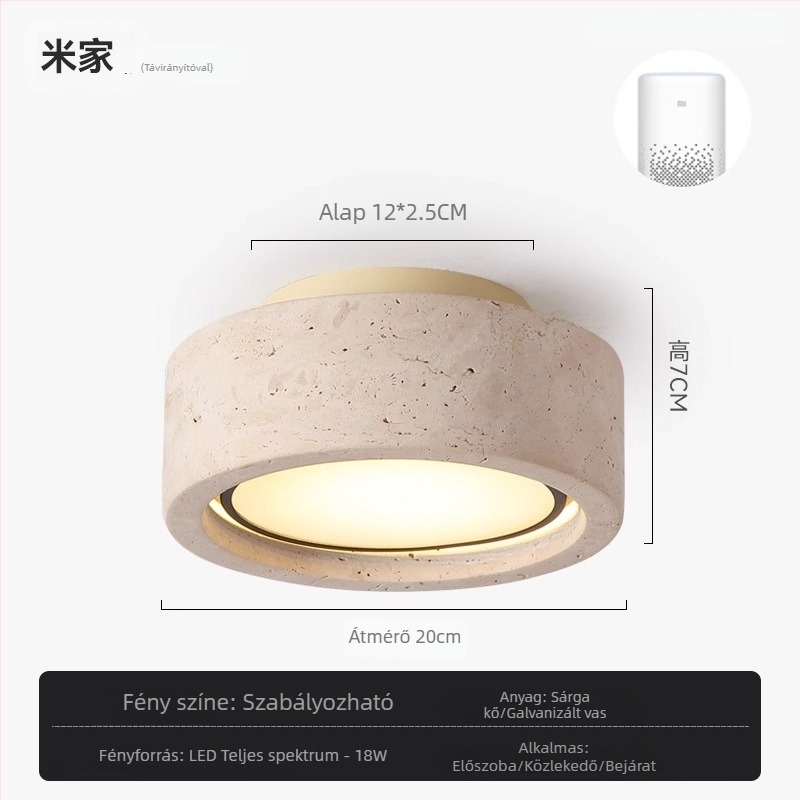 Erkély- és folyosó plafon LED világítás, sík, sárga travertin, vintage wabi-sabi stílus, retro bejárat LED