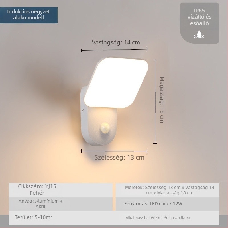 LED kültéri falikar szenzorral, vízálló kert világítás teraszra, erkélyre és bejárathoz
