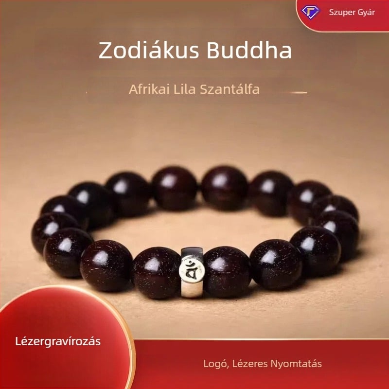 Rózsafa fa karkötő Buddha gyöngyökkel a tizenkét zodiákus jegyhez, szantálfa gyöngyökkel, kínai etnikus kézzel készített ékszer férfiaknak és nőknek