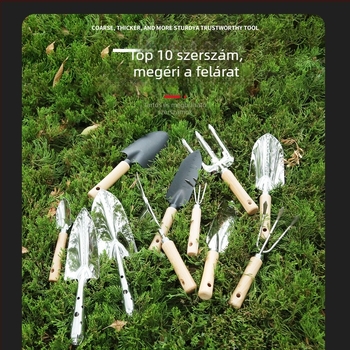 11 darabos rozsdamentes acél kertészeti készlet — hoe, trowel és rake ültetéshez és cserepes növényekhez
