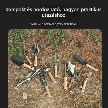 11 darabos rozsdamentes acél kertészeti készlet — hoe, trowel és rake ültetéshez és cserepes növényekhez