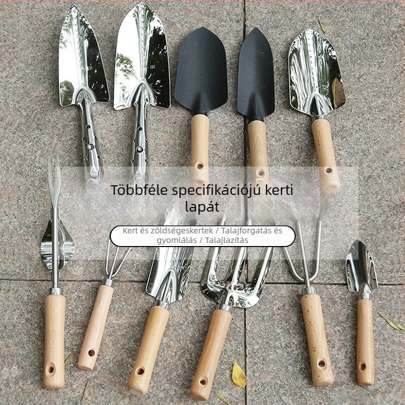 11 darabos rozsdamentes acél kertészeti készlet — hoe, trowel és rake ültetéshez és cserepes növényekhez
