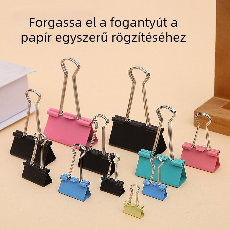 Színes fém iratclips készlet, különböző méretek (nagy és kis), irodai használatra