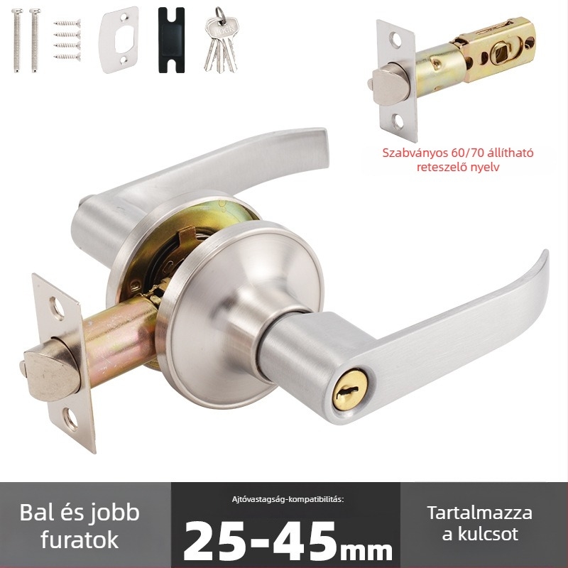Alumíniumötvözet ajtózár matt fekete fogantyúval – mechanikus zár belső fa ajtókhoz