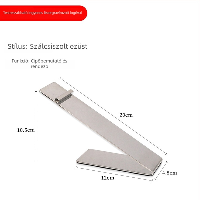 Üzletben használható cipő- és papucs kiállító állvány, lábbeli és ruházat bemutató rekvizit