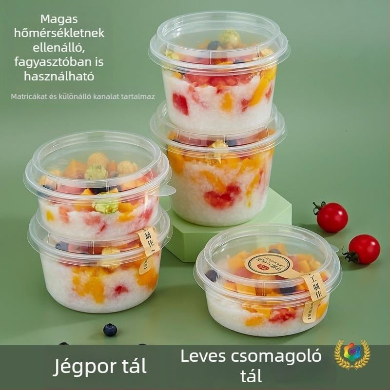 Egyszer használatos, vastag, kör műanyag elviteles tál fedővel, desszert Ice Powder számára