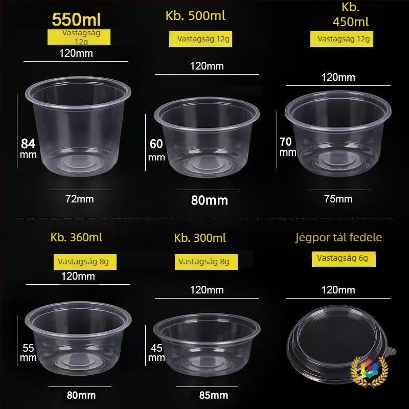 Egyszer használatos, vastag, kör műanyag elviteles tál fedővel, desszert Ice Powder számára
