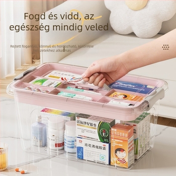 Átlátszó, hordozható orvosi doboz otthoni használatra, nagy kapacitású, többrétegű elsősegély doboz, tároló.