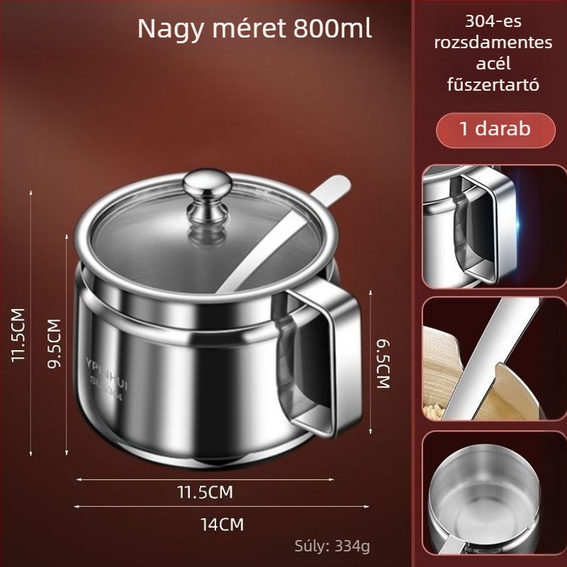 Nagy kapacitású chiliolaj tartó 304 rozsdamentes acélból, hőálló konyhai fűszeres edény