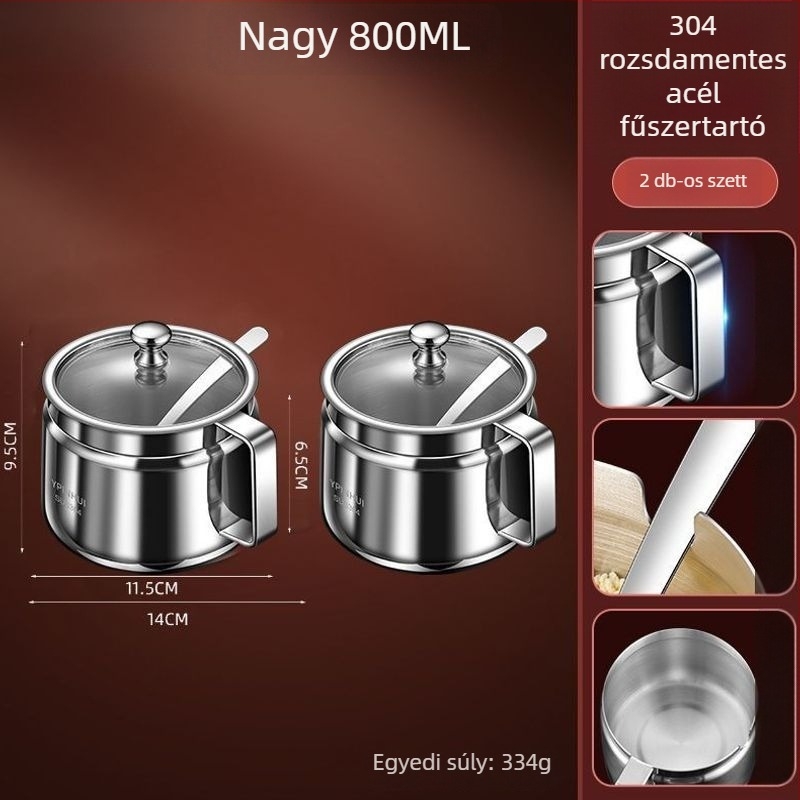 Nagy kapacitású chiliolaj tartó 304 rozsdamentes acélból, hőálló konyhai fűszeres edény