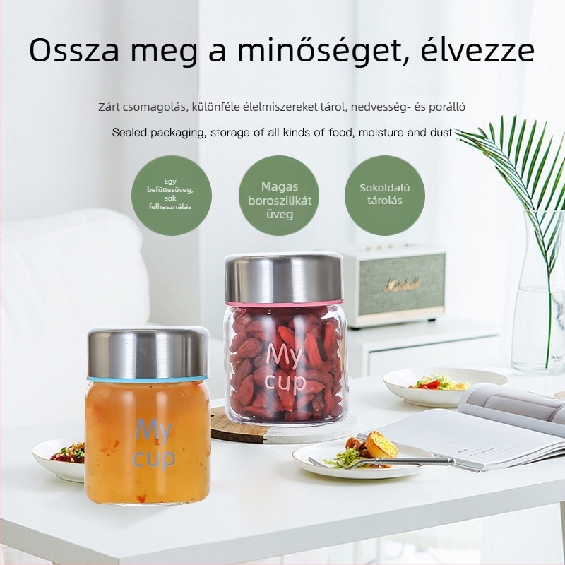 Mini zárható boroszilíkat üveg, magas hőállósággal, marmeládához, mézhez és madárfészekhez, logóval