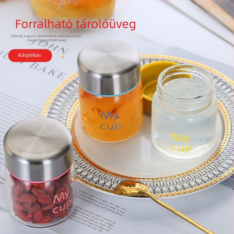 Mini zárható boroszilíkat üveg, magas hőállósággal, marmeládához, mézhez és madárfészekhez, logóval