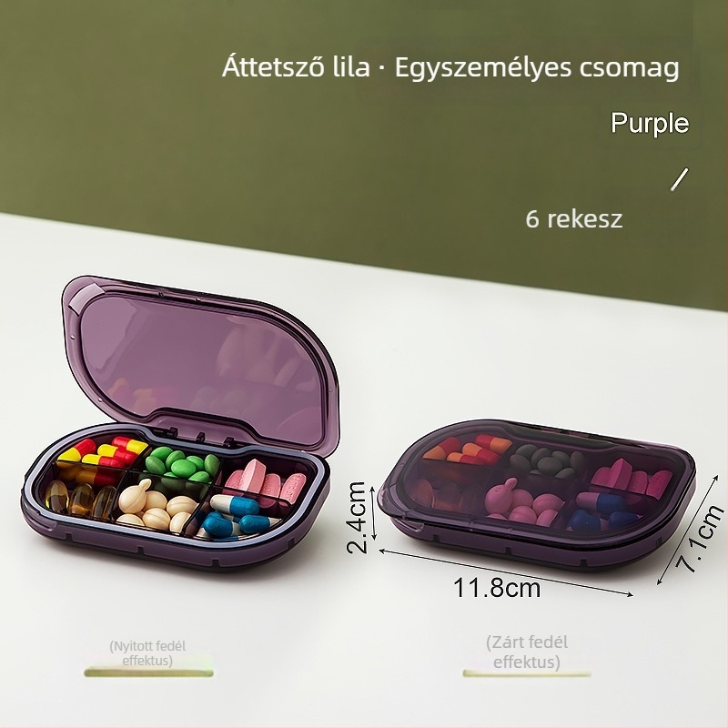 Kényelmes mini utazási gyógyszeres doboz, három napi adaghoz, szeparált rekeszekkel, lezárható, illatkeveredésmentes, fedéllel, tabletták és kapszulák tárolására