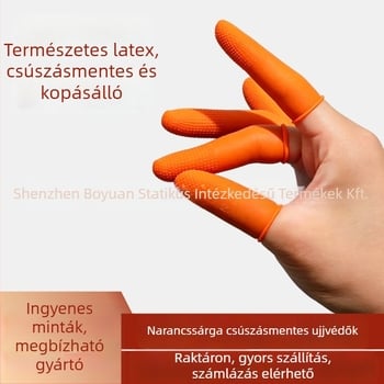 Narancssárga latex ujjjvédők, csúszásmentesek, kopásállóak, granulos felülettel, antistatikusak, pénzszámoláshoz, vastag gumiból, egyetlen használat