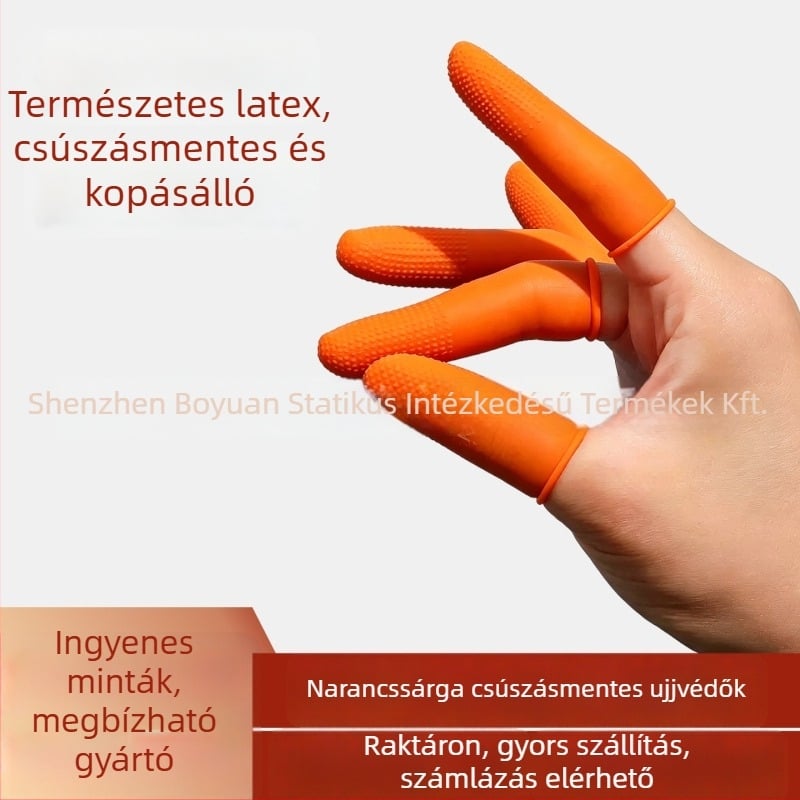 Narancssárga latex ujjjvédők, csúszásmentesek, kopásállóak, granulos felülettel, antistatikusak, pénzszámoláshoz, vastag gumiból, egyetlen használat