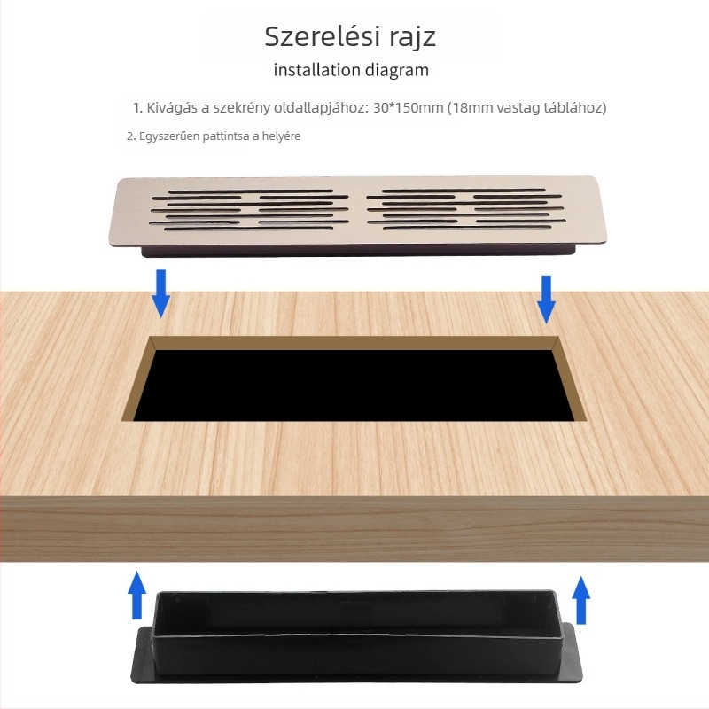 Kétrétegű alumíniumötvözetes lélegző szellőzőháló téglalap alakú sík szekrényekhez és cipősszekrényekhez — dekoratív hűtőhálózatrész