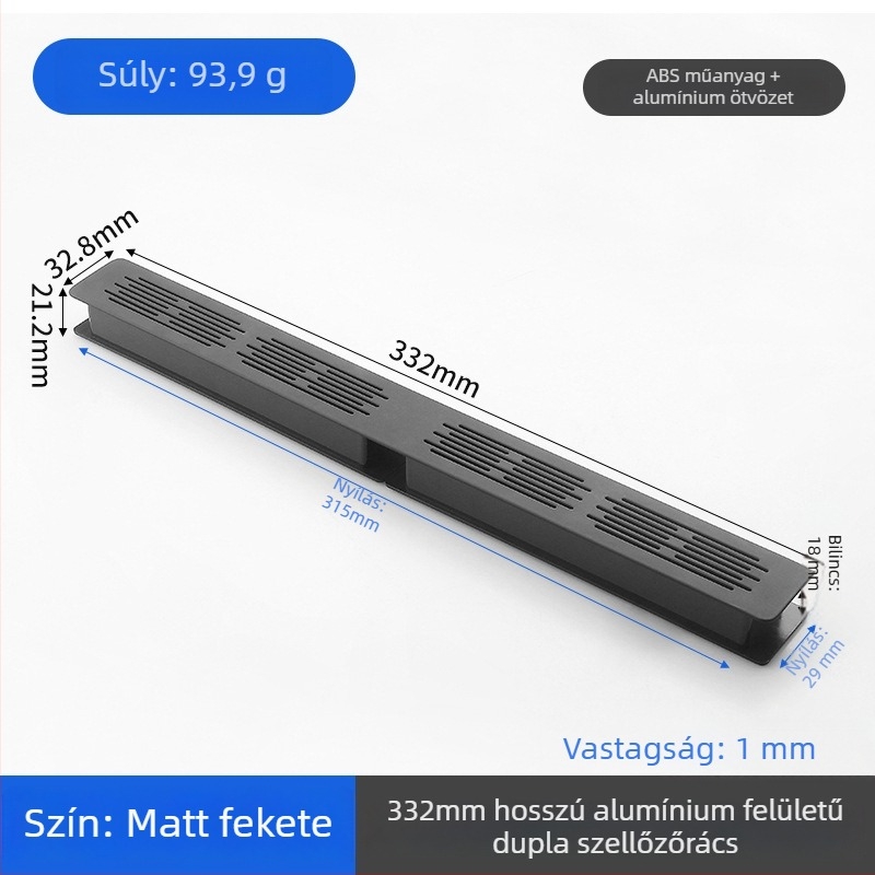 Kétrétegű alumíniumötvözetes lélegző szellőzőháló téglalap alakú sík szekrényekhez és cipősszekrényekhez — dekoratív hűtőhálózatrész