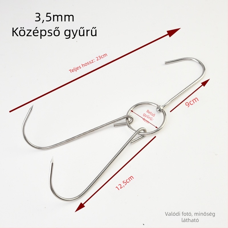 Rozsdamentes acél sütőkampó gyűrűvel, vastag dupla kampó – kacsa, liba és csirke sütéséhez