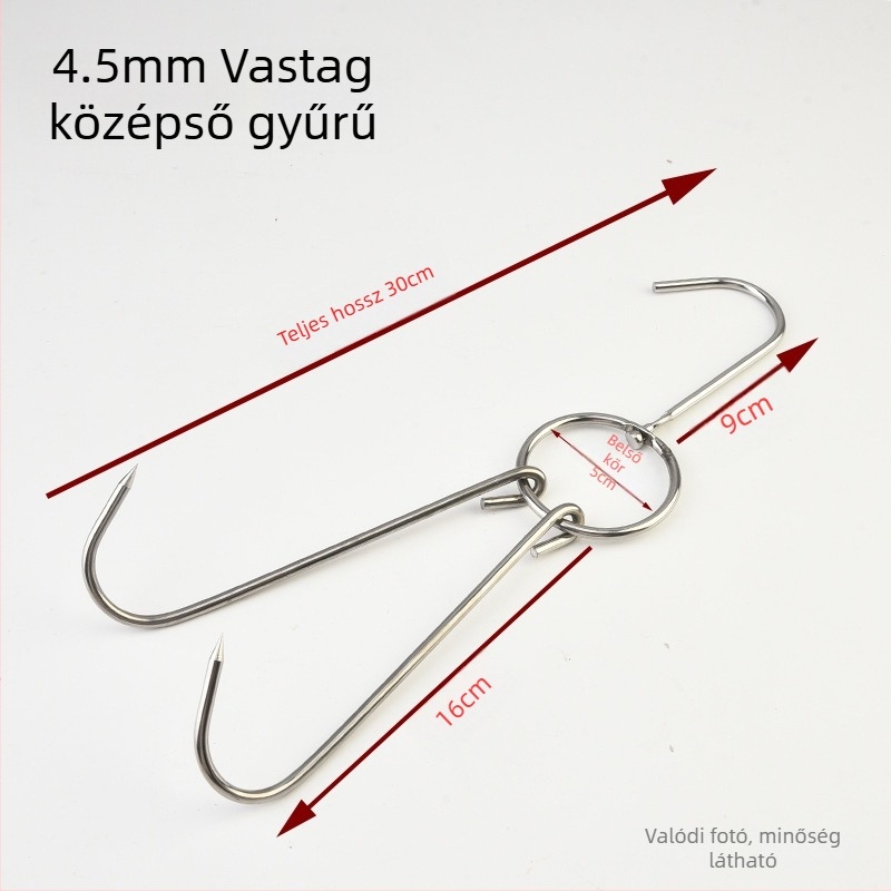 Rozsdamentes acél sütőkampó gyűrűvel, vastag dupla kampó – kacsa, liba és csirke sütéséhez