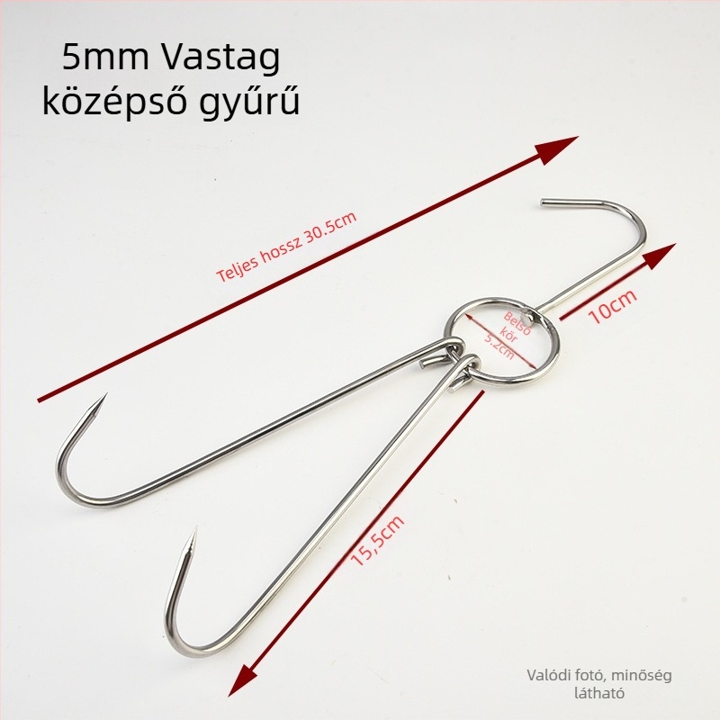 Rozsdamentes acél sütőkampó gyűrűvel, vastag dupla kampó – kacsa, liba és csirke sütéséhez