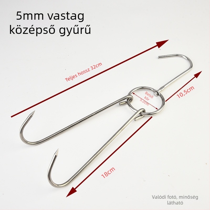 Rozsdamentes acél sütőkampó gyűrűvel, vastag dupla kampó – kacsa, liba és csirke sütéséhez