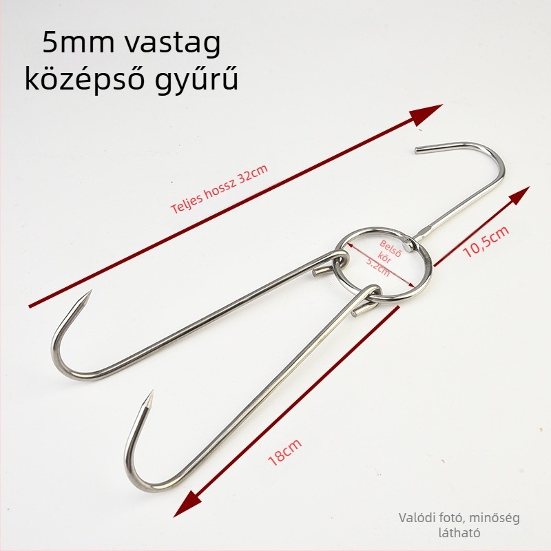 Rozsdamentes acél sütőkampó gyűrűvel, vastag dupla kampó – kacsa, liba és csirke sütéséhez
