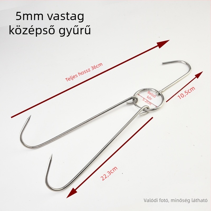 Rozsdamentes acél sütőkampó gyűrűvel, vastag dupla kampó – kacsa, liba és csirke sütéséhez