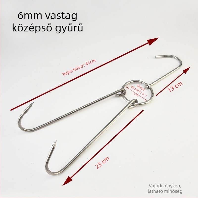 Rozsdamentes acél sütőkampó gyűrűvel, vastag dupla kampó – kacsa, liba és csirke sütéséhez