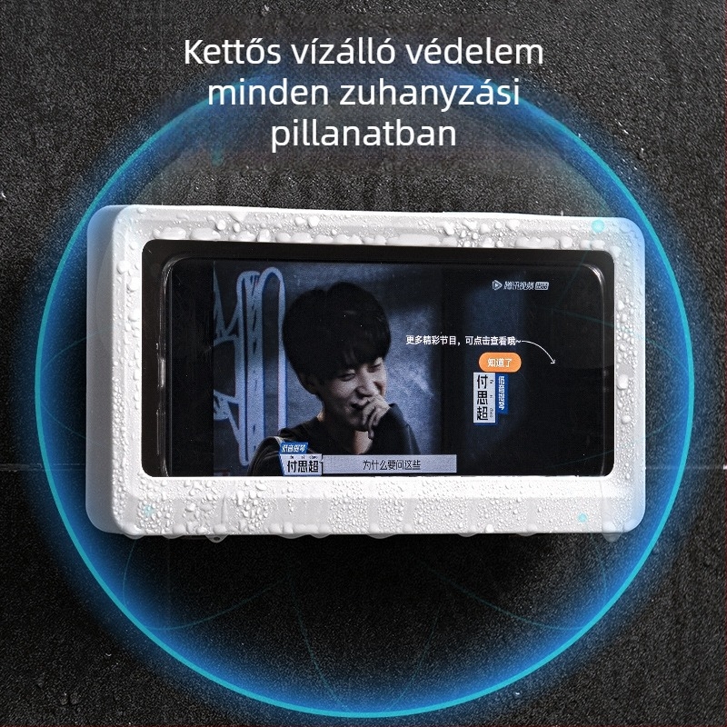 Vízálló érintőképernyős telefonos tok fürdőszobába, falra szerelhető, fúrásmentes telepítés, kényelmes nézéshez