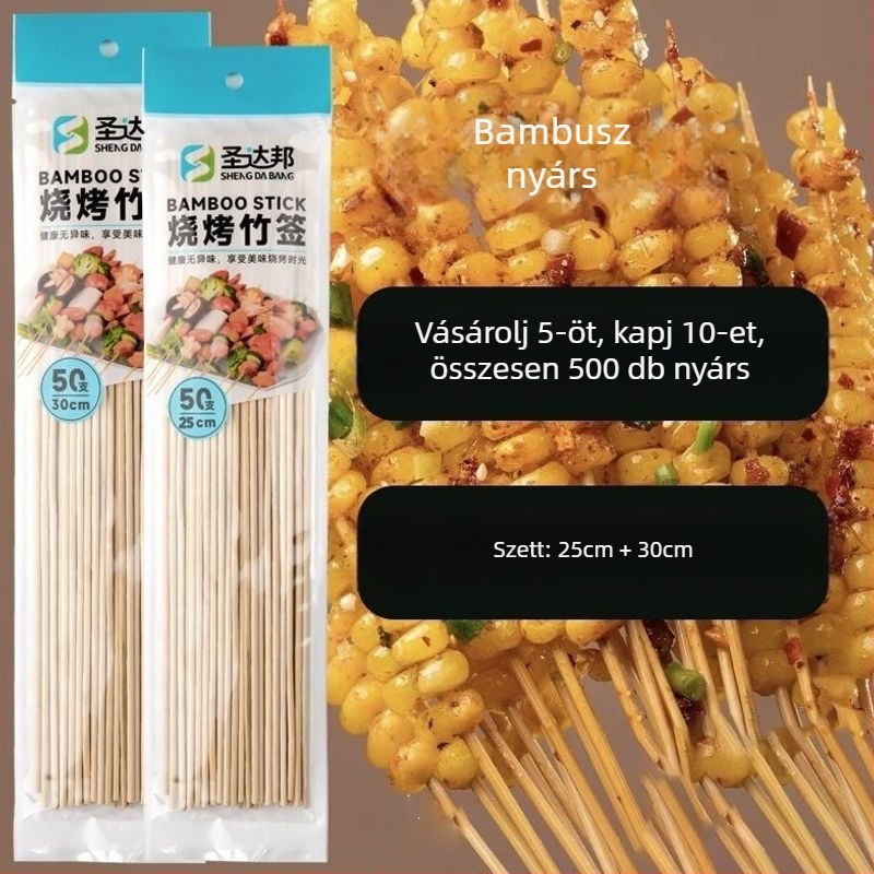 Elhasználható bambusznyárs grillhez – kolbász, odén és csípős hot pot, 25 cm hosszú, 0,15 mm vastagságú, 50 darab csomagolásonként, 2026 kiadás