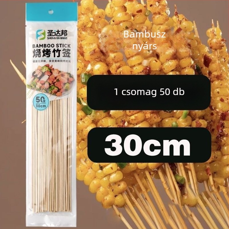 Elhasználható bambusznyárs grillhez – kolbász, odén és csípős hot pot, 25 cm hosszú, 0,15 mm vastagságú, 50 darab csomagolásonként, 2026 kiadás