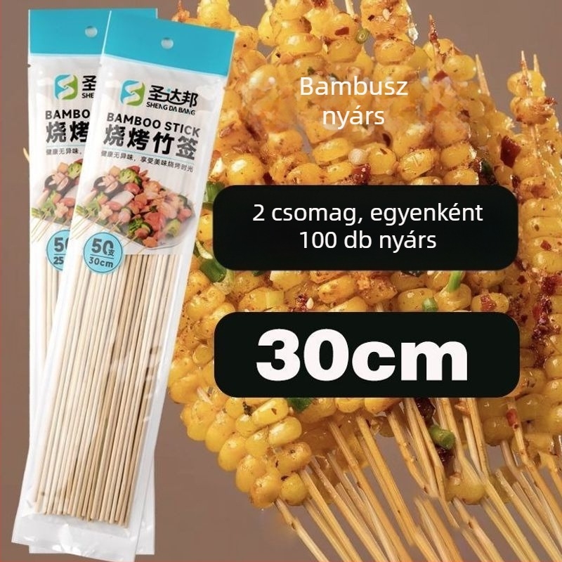 Elhasználható bambusznyárs grillhez – kolbász, odén és csípős hot pot, 25 cm hosszú, 0,15 mm vastagságú, 50 darab csomagolásonként, 2026 kiadás