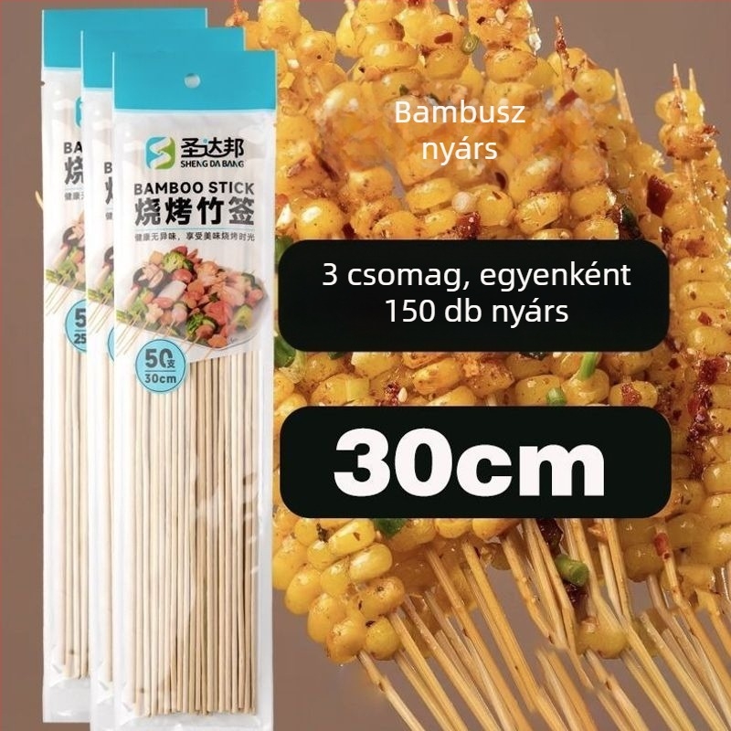 Elhasználható bambusznyárs grillhez – kolbász, odén és csípős hot pot, 25 cm hosszú, 0,15 mm vastagságú, 50 darab csomagolásonként, 2026 kiadás