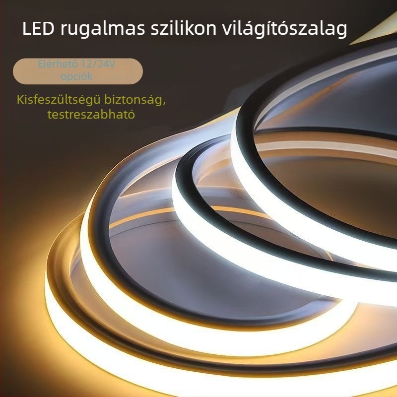12/24V integrált rugalmas szilikon LED-szalag, kültéri vízálló, puha csővel, lineáris