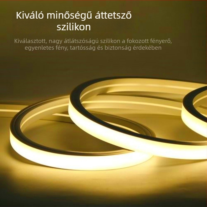 12/24V integrált rugalmas szilikon LED-szalag, kültéri vízálló, puha csővel, lineáris