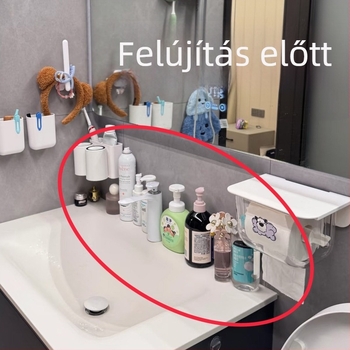 Fali rögzítés nélküli fürdőszobai tároló szívócsészével, multifunkcionális rendező mosdóhoz