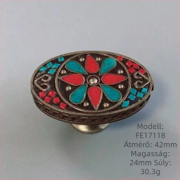 Ötvözetből készült szekrény- és fiókgantyú etnikus stílusban