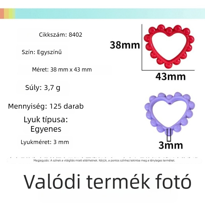 Akril színű egynemű szív alakú üreges koszorú gyöngyök DIY telefonlánc és kulcstartó kiegészítőkhöz