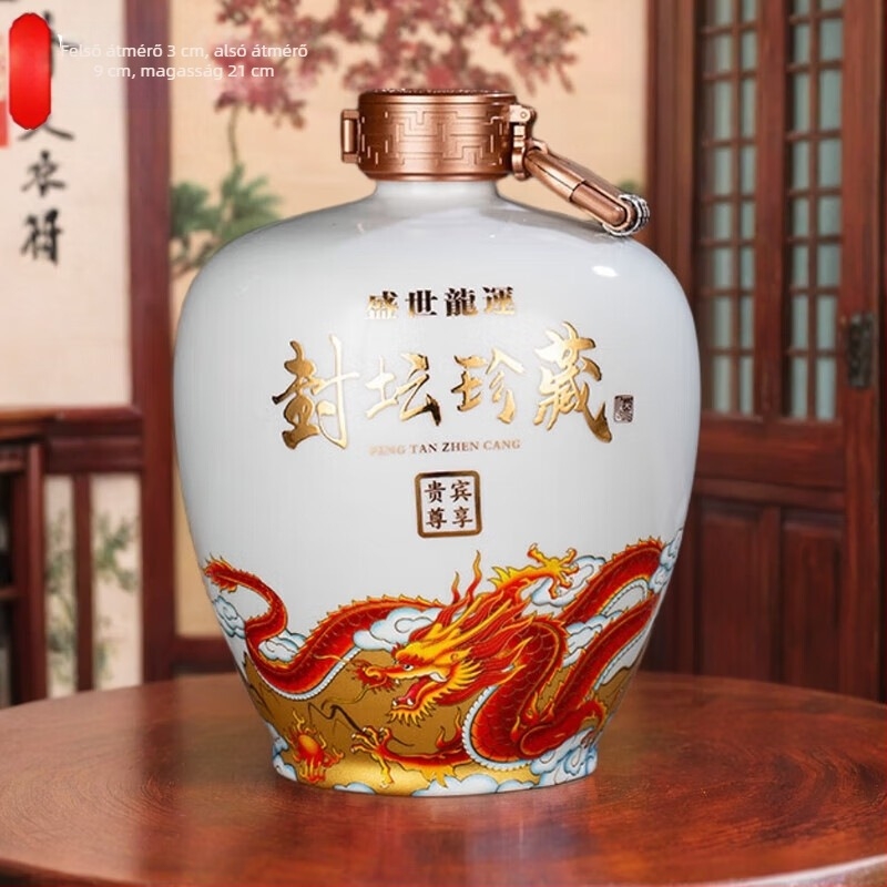 Jingdezhen kerámia borosüveg sárkánymintával, üres üveg, kapacitás 3/5/10 jin
