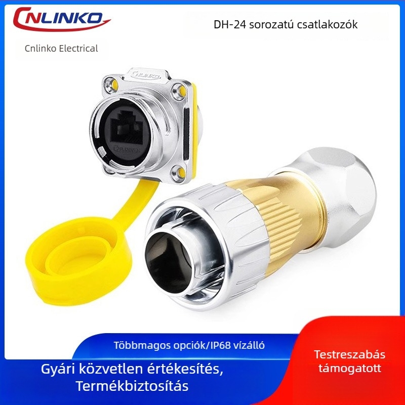 Lingke DH24 vízálló RJ45 repülőgéptípusú csatlakozó kültéri használatra, kettős fejű hálózati hosszabbító