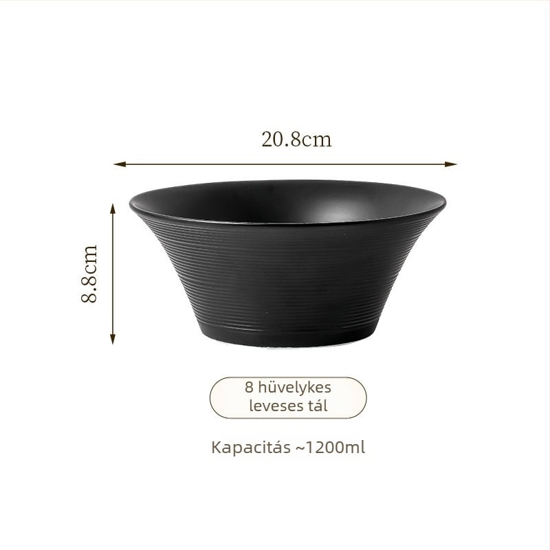 Fekete-fehér matt kerámia étkészlet otthoni használatra - tálak és tányérok, minimalist stílus
