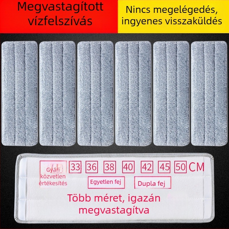 Lapos felmosó fej vastagodott ragasztókendővel, cserefej, univerzális modell, levehető és mosható