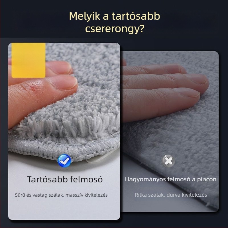 Lapos felmosó fej vastagodott ragasztókendővel, cserefej, univerzális modell, levehető és mosható