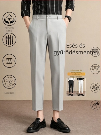Férfi prémium nyári nadrág, szabás Slim Straight, bokáig érő hossz, üzleti casual stílus, gyűrődésálló