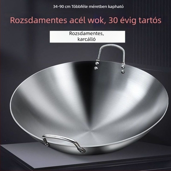 304 nem mágneses, extrán vastag rozsdamentes acél wok két fogantyúval, kör aljzattal, nagy méret üzleti és otthoni használatra